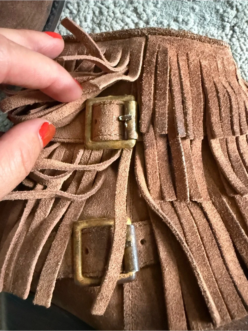 Freebird Suede leather suede brown Fringe Ankle Boots block heel 8
